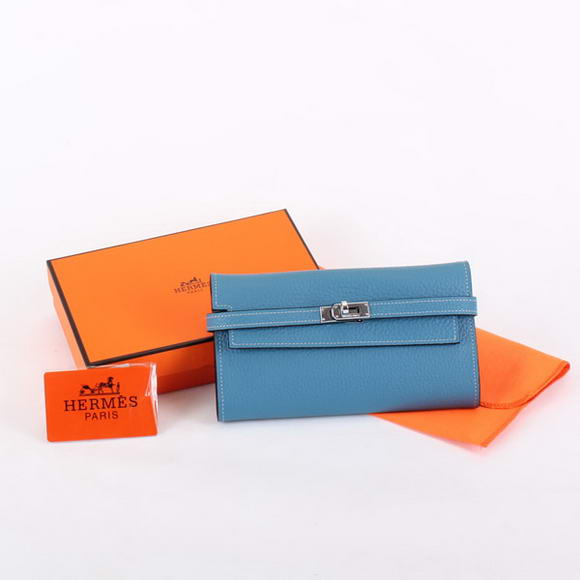 High Quality Hermes Kelly Bi-Fold Wallet A708 Blue Fake - Click Image to Close